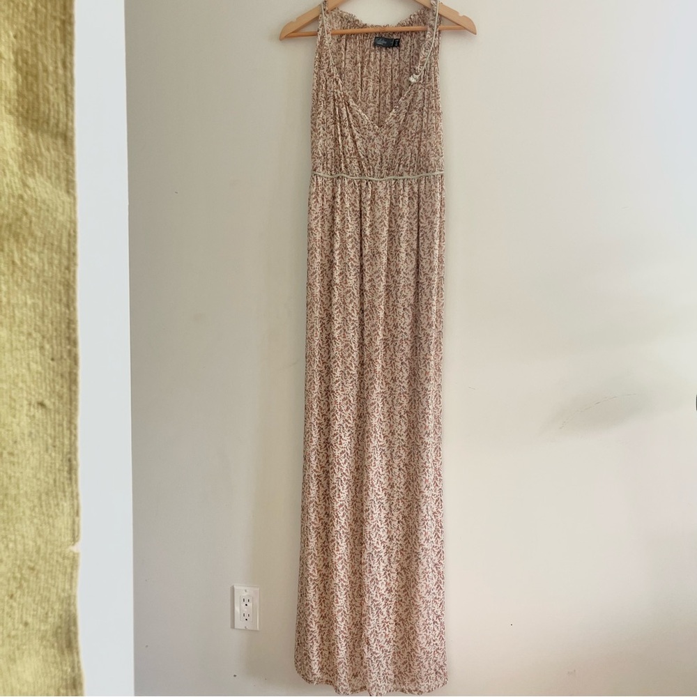 Costa Blanca Collection English Cottage Floral Beige Maxi Dress w Rope Ribbons S